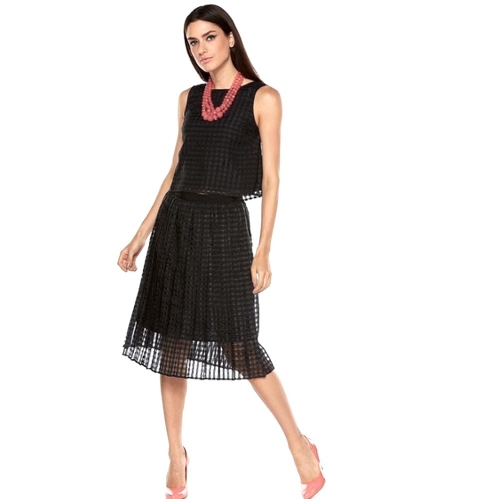 Elle windowpane chiffon crop top